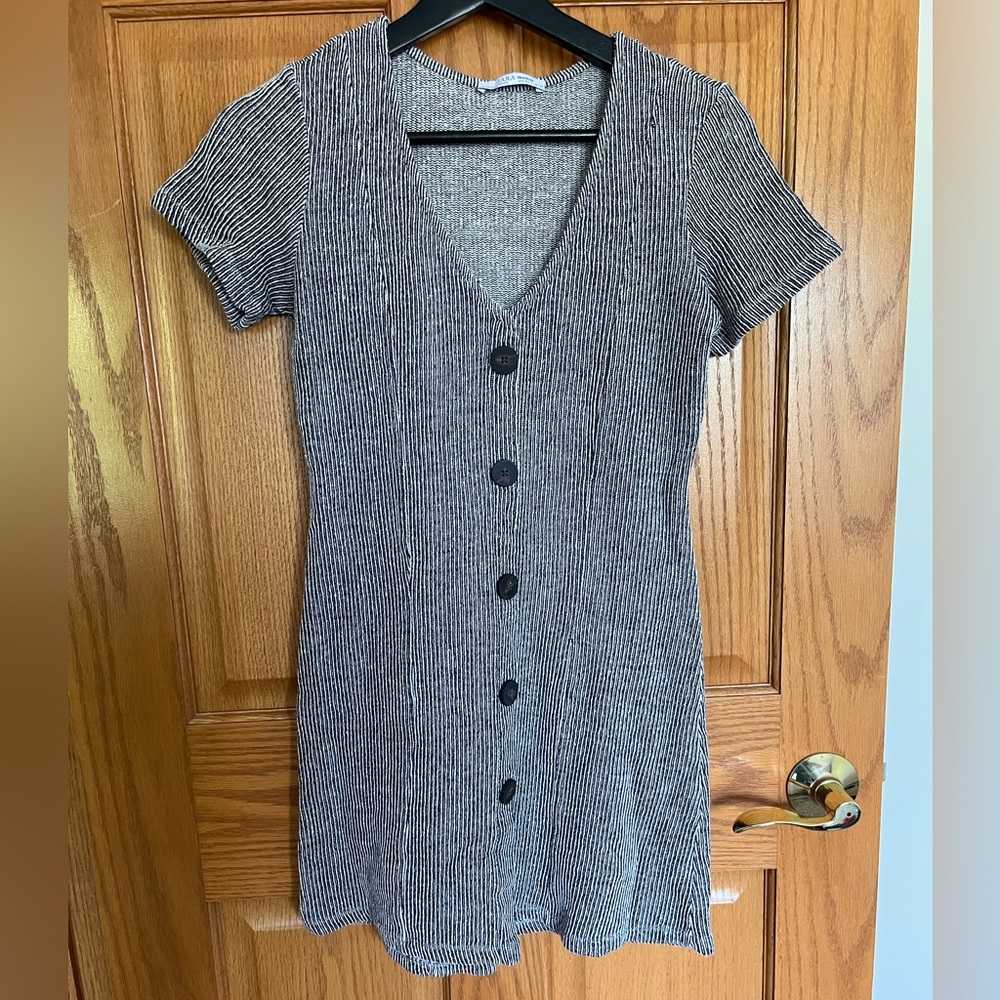 Zara Gray Buttoned Textured Mini Dress